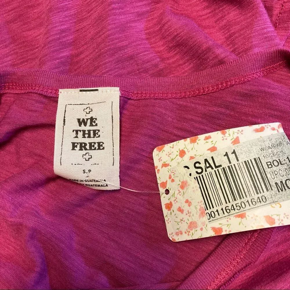 We The Free Pink So Easy Ruffle Sleeve Tee Small Free People Fuchsia NWT